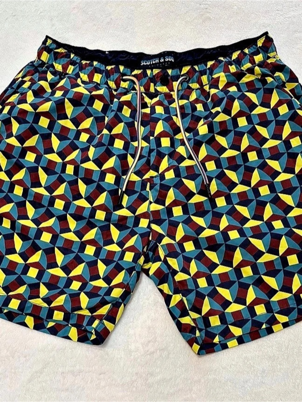 Scotch & Soda Men's Geometric Mosaic Swim Shorts Trunks Size M Colorful Geometri